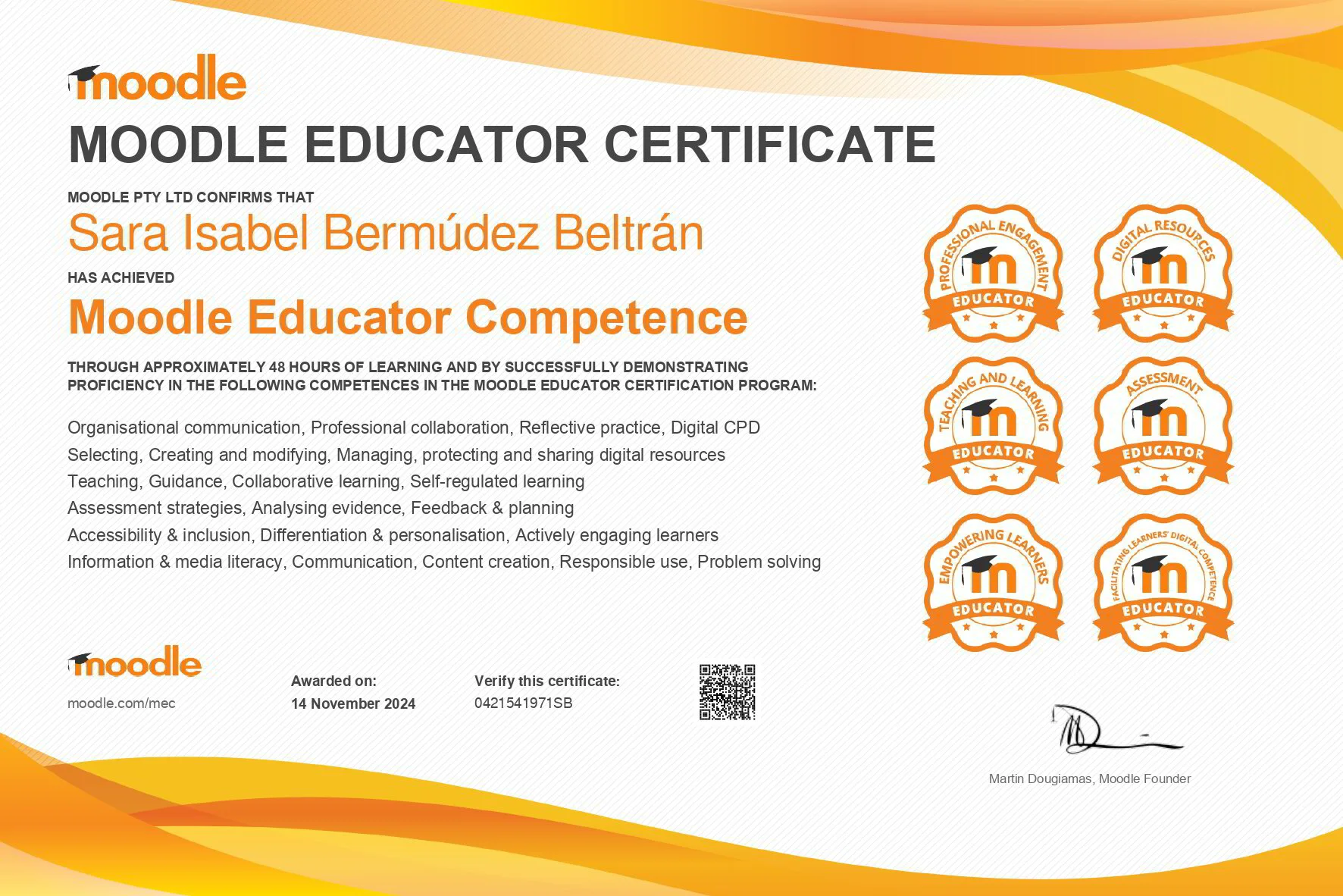 Certificación Moodle Educator de Sara Bermúdez para plataformas educativas virtuales Moodle y sistema LMS en Venezuela